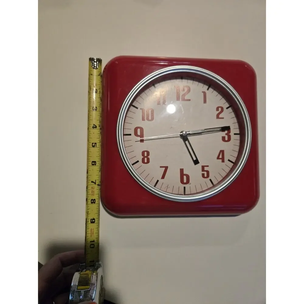 Retro Red Square Wall Clock 9” Quartz Diner Kitchen Vintage Style Tested Works